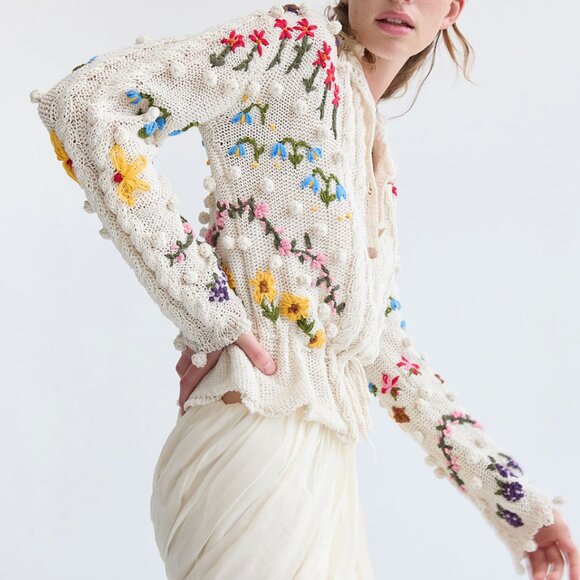 NWT! TACH AZMINA Knitted Floral Cardigan Size Medium - Picture 4 of 10